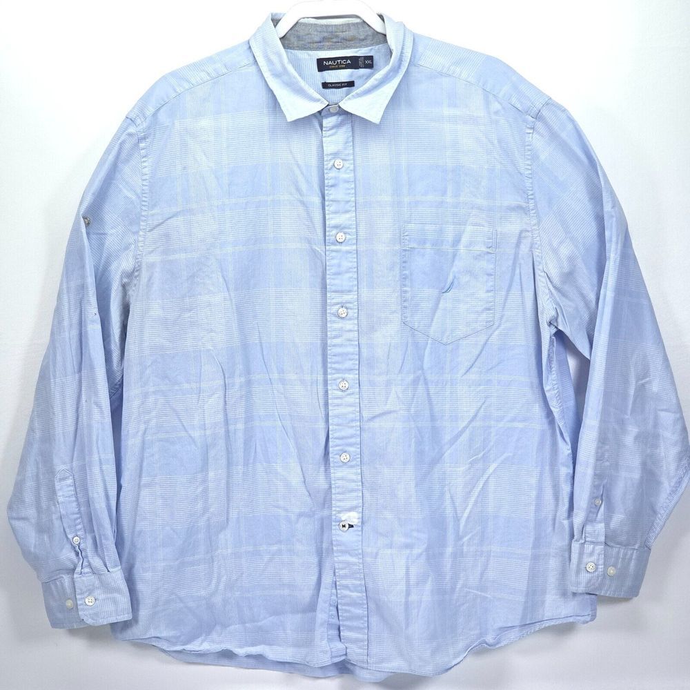 Nautica Button Up Shirt Men's‎ XXL Blue Plaid W44326 Dress Classiccore Dadcore
